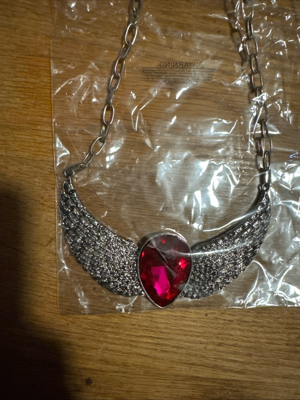 Silver Winged Necklace with Red Teardrop Gem - Women Jewelry